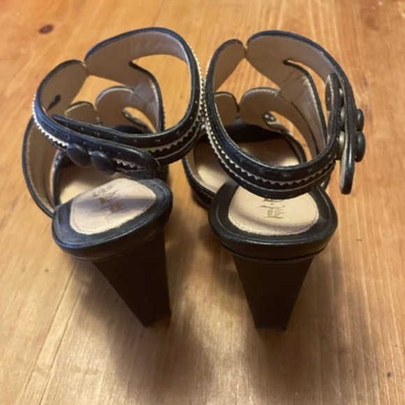 L.A.M.B. by Gwen Stefani Top Stich Black Leather Cage Heels Size 8 - Picture 5 of 6